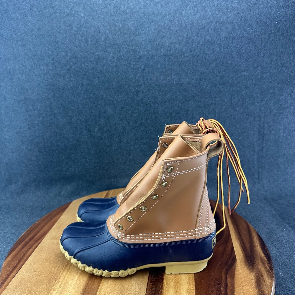 LL Bean Womens 6M Boots Duck 8" Leather Waterproof Rain Brown Blue USA 212880 - Picture 6 of 9